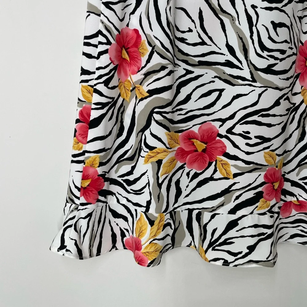 Anna S White Zebra Floral Tropical Hawaiian MIDI Skirt